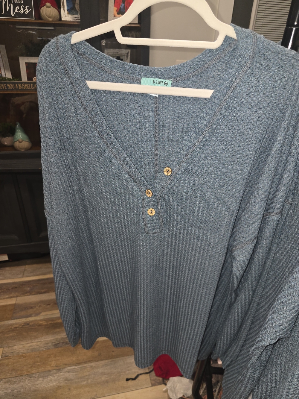 P.J. Salvage Teal Waffle Knit Henley- NWOT